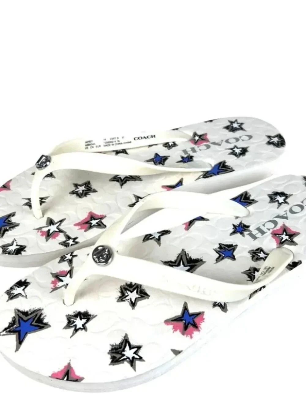 Coach White Multicolor Abbigail Stars Slip-On Flip-Flop Sandals 5/6 NWT